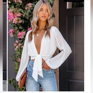 VICI VITTORIA TIE FRONT CROP BLOUSE - WHITE     XSMALL